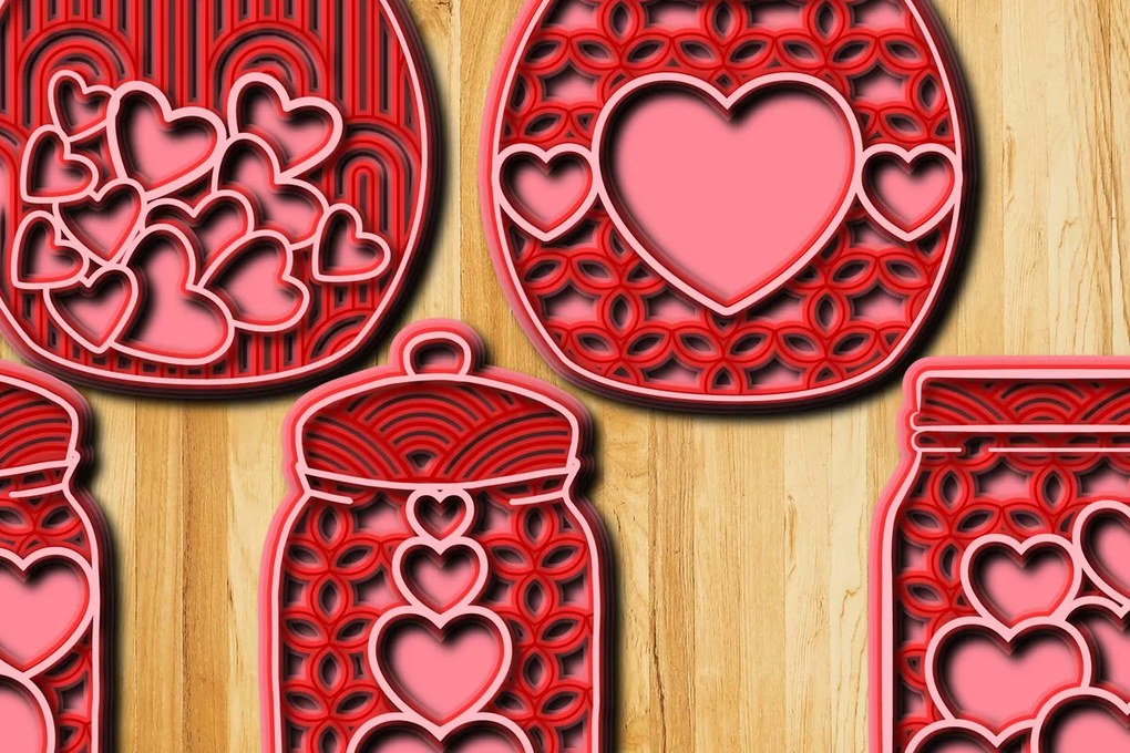 Σετ των 2 Intra απο ξύλο plywood 3mm-4mm πάχος 3D Love Jar Cut  Δίασταση 15x15 cm INTRAFABR-24574135