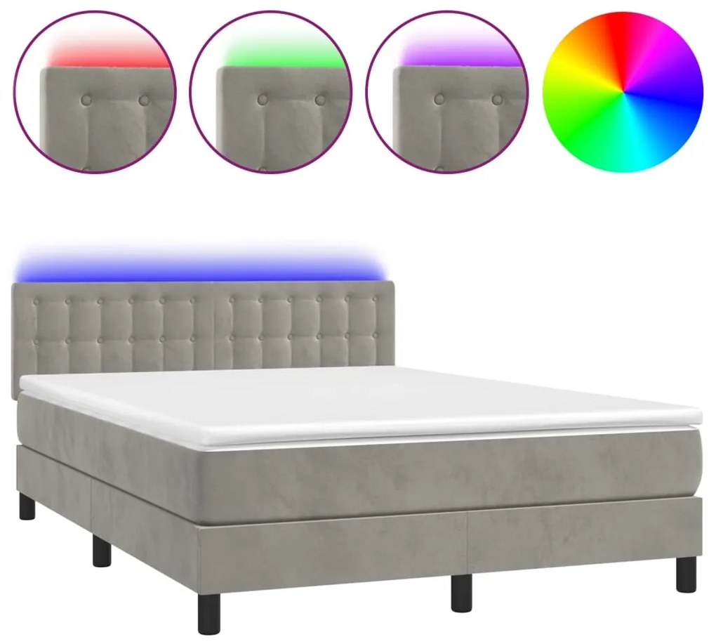 ΚΡΕΒΑΤΙ BOXSPRING ΜΕ ΣΤΡΩΜΑ&amp;LED ΑΝ. ΓΚΡΙ 140X190 ΕΚ. ΒΕΛΟΥΔΙΝΟ 3134639