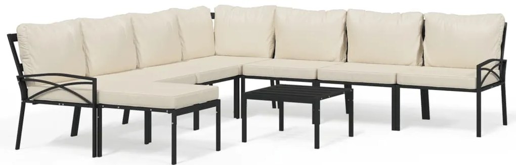 vidaXL Σαλόνι Κήπου Σετ 9 Τεμαχίων Ατσάλινο με Μαξιλάρια Χρώμα Άμμου