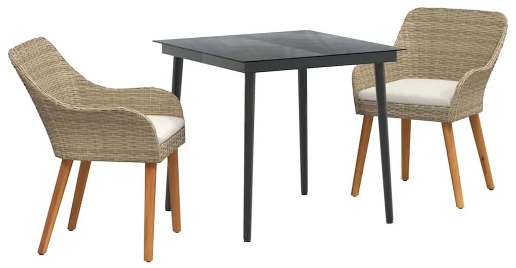 vidaXL Σέτ φαγητού για κήπο με μαξιλάρι 3 pcs Μπεζ συνθετικό ρατάν