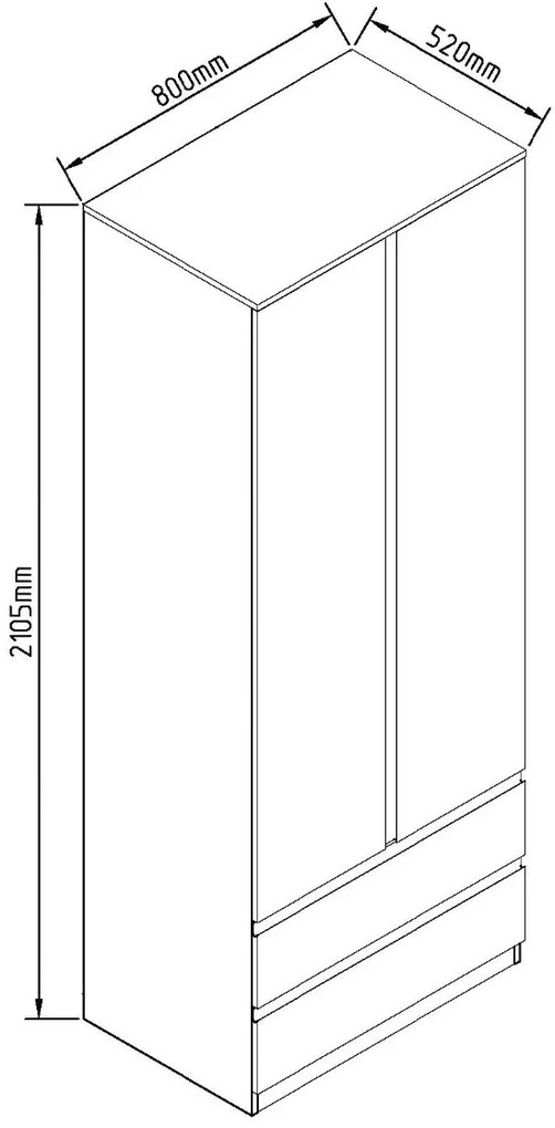 Δίφυλλη Ντουλάπα Ρούχων RONAN Livorno Oak/Μαύρο 80x52x210.5