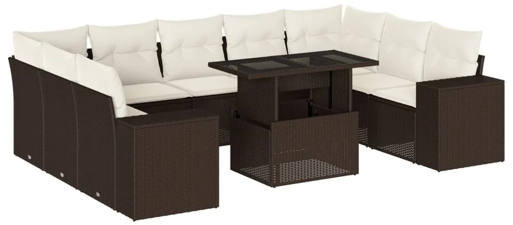 vidaXL Σαλόνι Κήπου 10 Τεμαχίων Καφέ από Συνθετικό Ρατάν με Μαξιλάρια