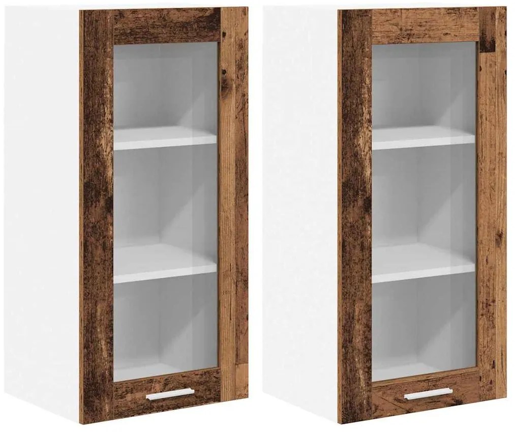 vidaXL Κρεμαστό ντουλάπι με πόρτα 2 pcs Παλιό ξύλο 40 x 31 x 80 εκ.