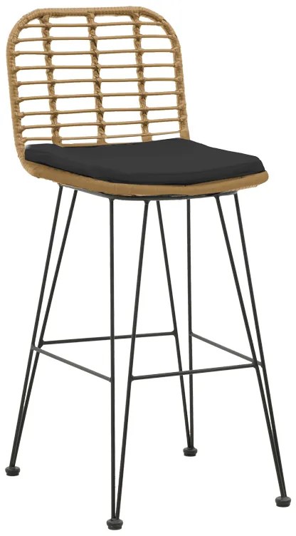 Σκαμπό μπαρ Naoki pakoworld με μαξιλάρι pe φυσικό-μέταλλο μαύρο πόδι 46x56x110εκ