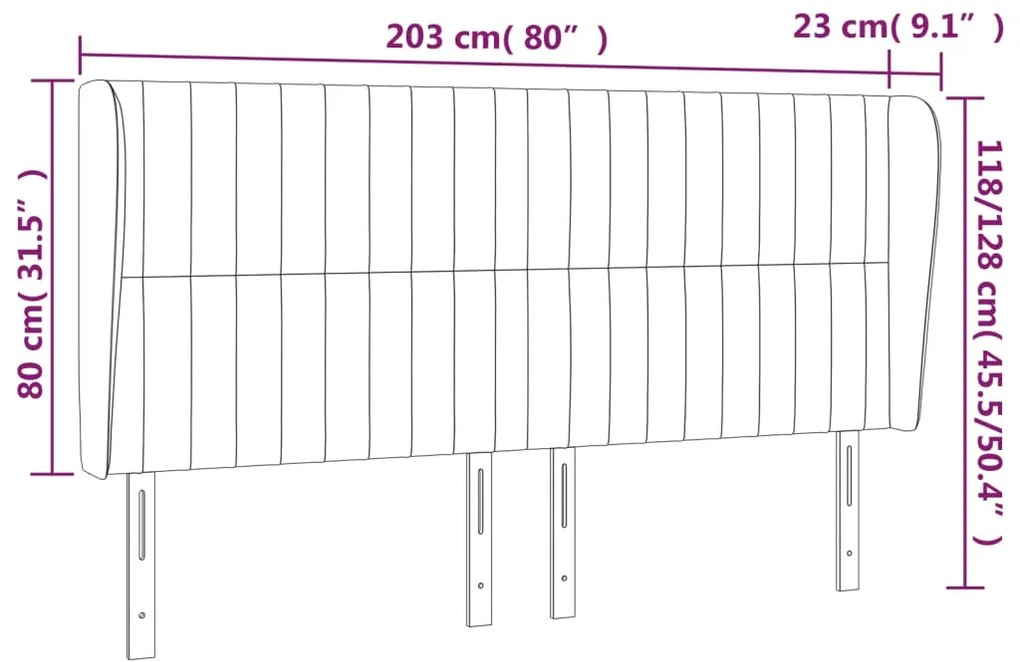 Κεφαλάρι με Πτερύγια Ανοιχτό Γκρι 203x23x118/128 εκ. Βελούδινο 3118260