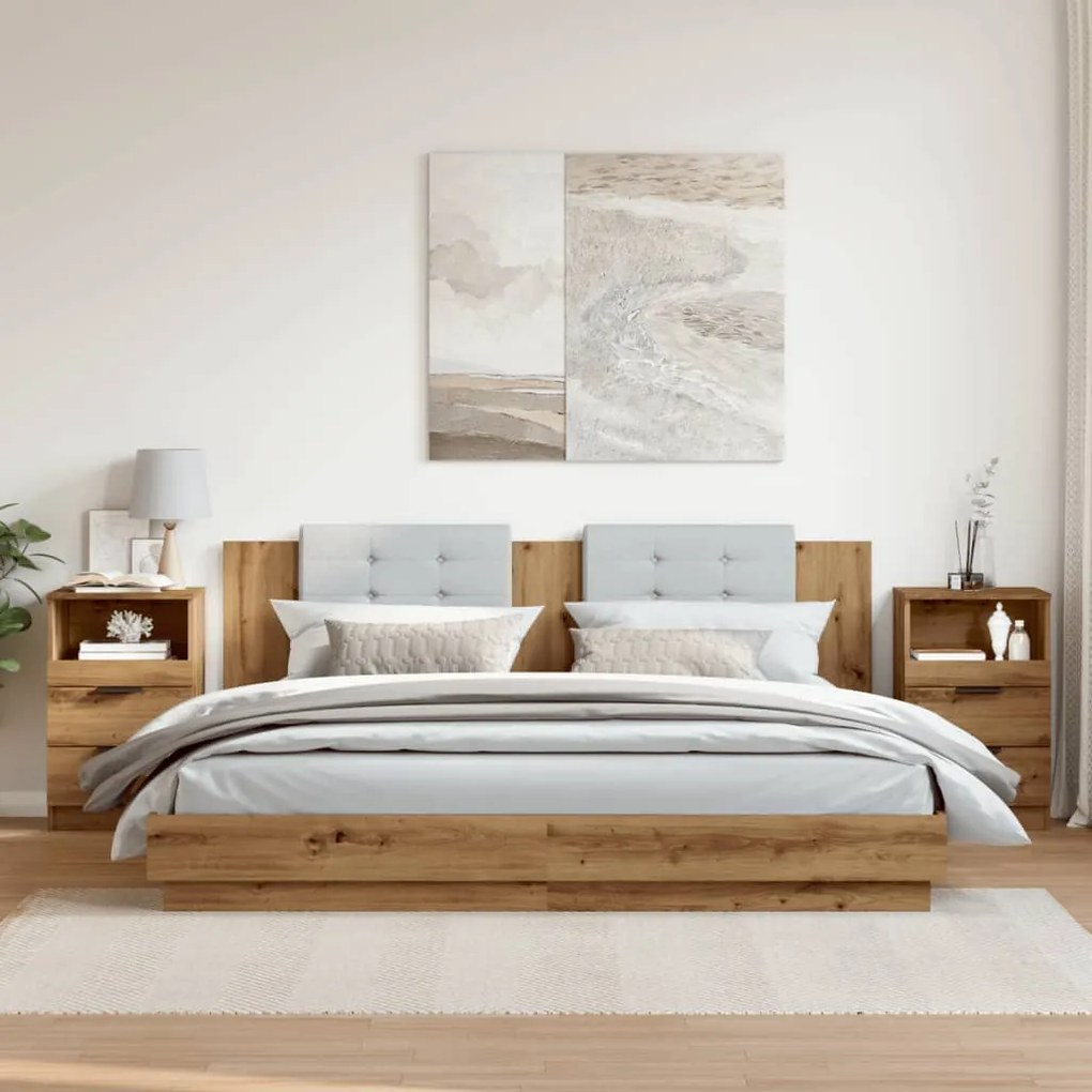 Κομοδίνα 2 τεμ.Αρτισιανή Δρυς 40x36x65 εκ. Επεξ. Ξύλο - Καφέ