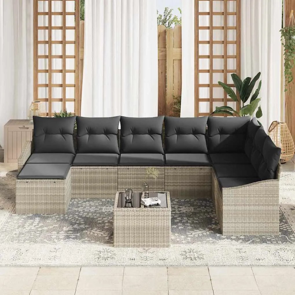 vidaXL Σέτ φαγητού για κήπο με μαξιλάρι 9 pcs Ανοιχτό γκρι