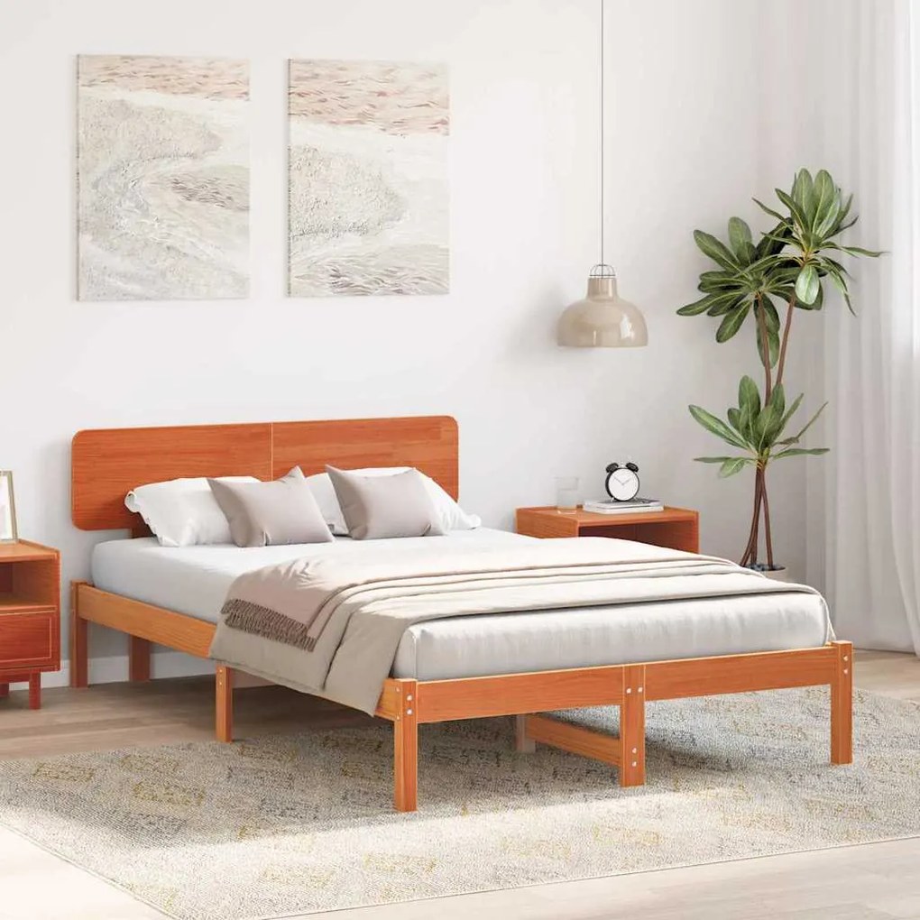 vidaXL Σκελετός Κρεβατιού Κερωτό καφέ 140 x 190 cm Μασίφ ξύλο πεύκου