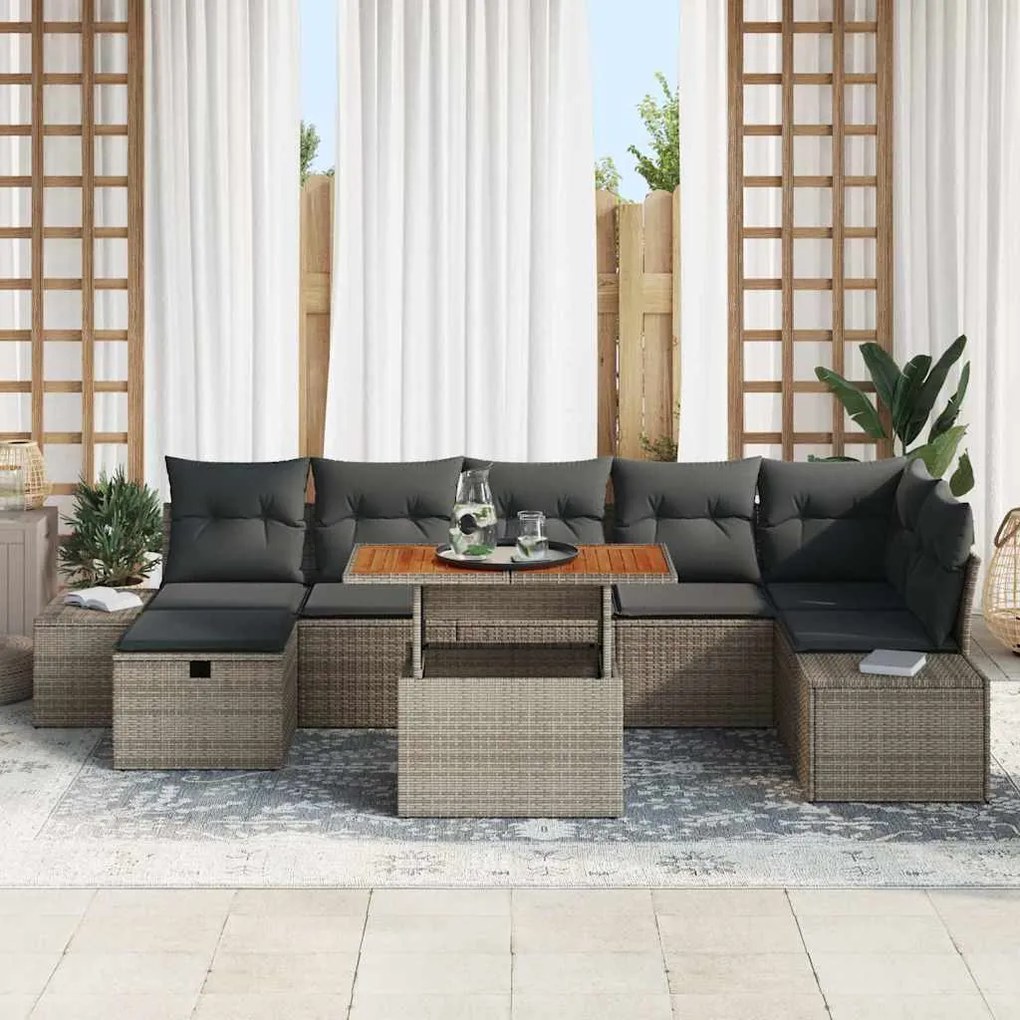 vidaXL Σετ Καναπέ Κήπου με μαξιλάρι 8 pcs Γκρι Πολυ ράταν