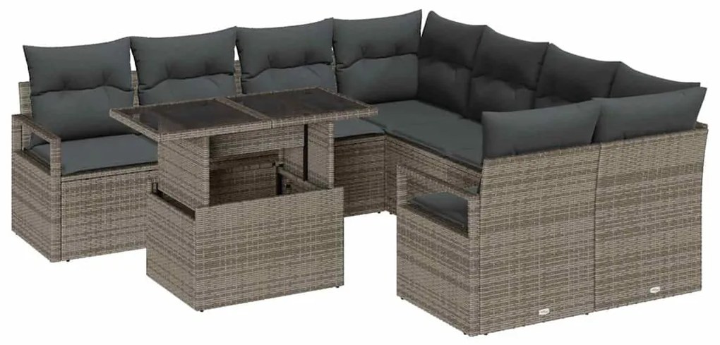 vidaXL Σετ Καναπέ Κήπου με μαξιλάρι 9 pcs Γκρι 100 x 55 x 73 εκ