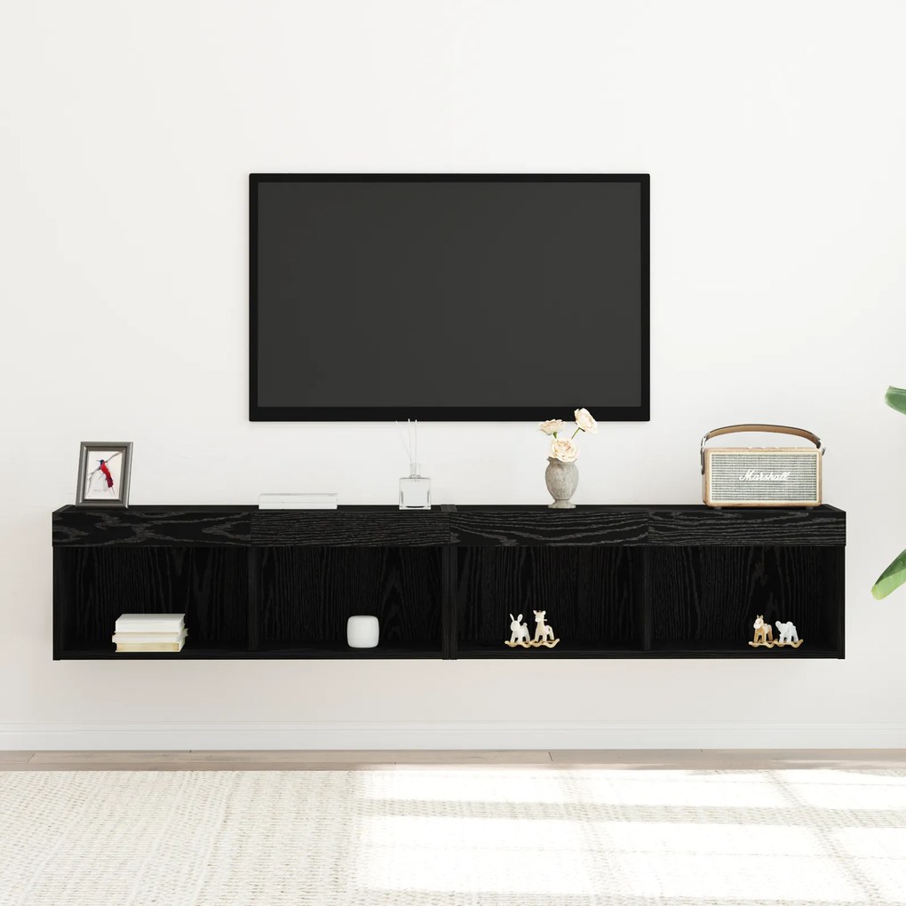 vidaXL Κάγκελα Τηλεόρασης με LED Φώτα 2 τμχ Μαύρη Δρυς 80x30x30 εκ
