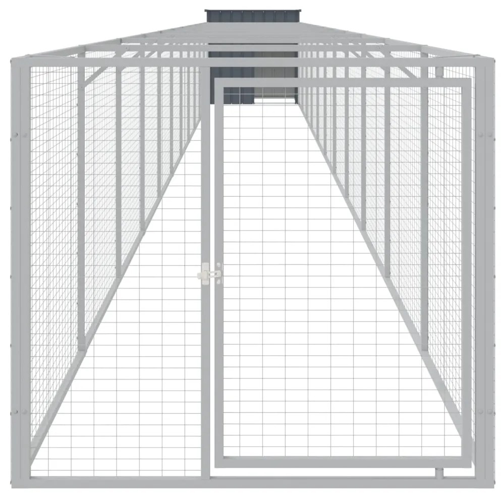 vidaXL Σπιτάκι Σκύλου με Αυλή Ανθρακί 110x1221x110 εκ. Γαλβαν. Χάλυβας