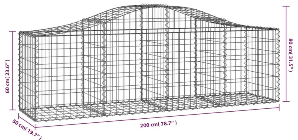 vidaXL Συρματοκιβώτια Τοξωτά 12 τεμ. 200x50x60/80 εκ. Γαλβαν. Ατσάλι