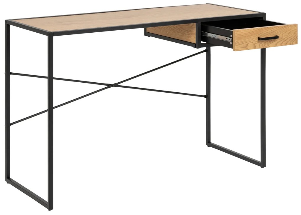 Τραπέζι γραφείου Oakland H124, Με συρτάρια, Αριθμός συρταριών: 1, 75x110x45cm, 12 kg, Άγρια δρυς, Μαύρο | Epipla1.gr