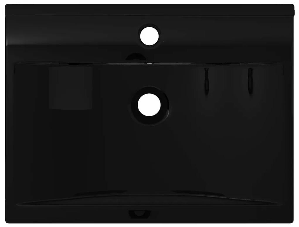 Νιπτήρας Πολυτελής Ορθογώνιος με Οπή Βρύσης Μαύρος 60x46 εκ. Κεραμικός - Μαύρο