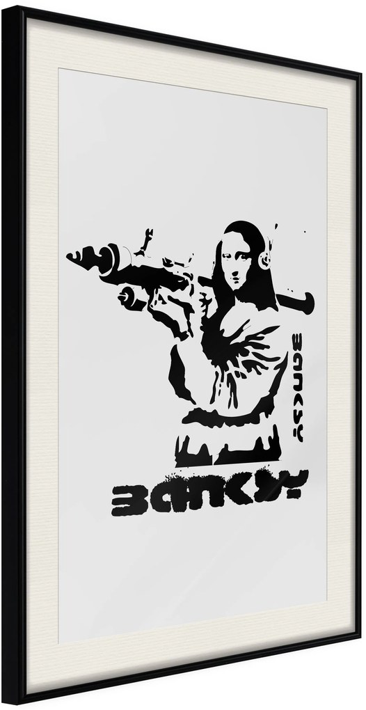 Αφίσα - Banksy: Mona Lisa with Bazooka I - 30x45 - Μαύρο - Με πασπαρτού