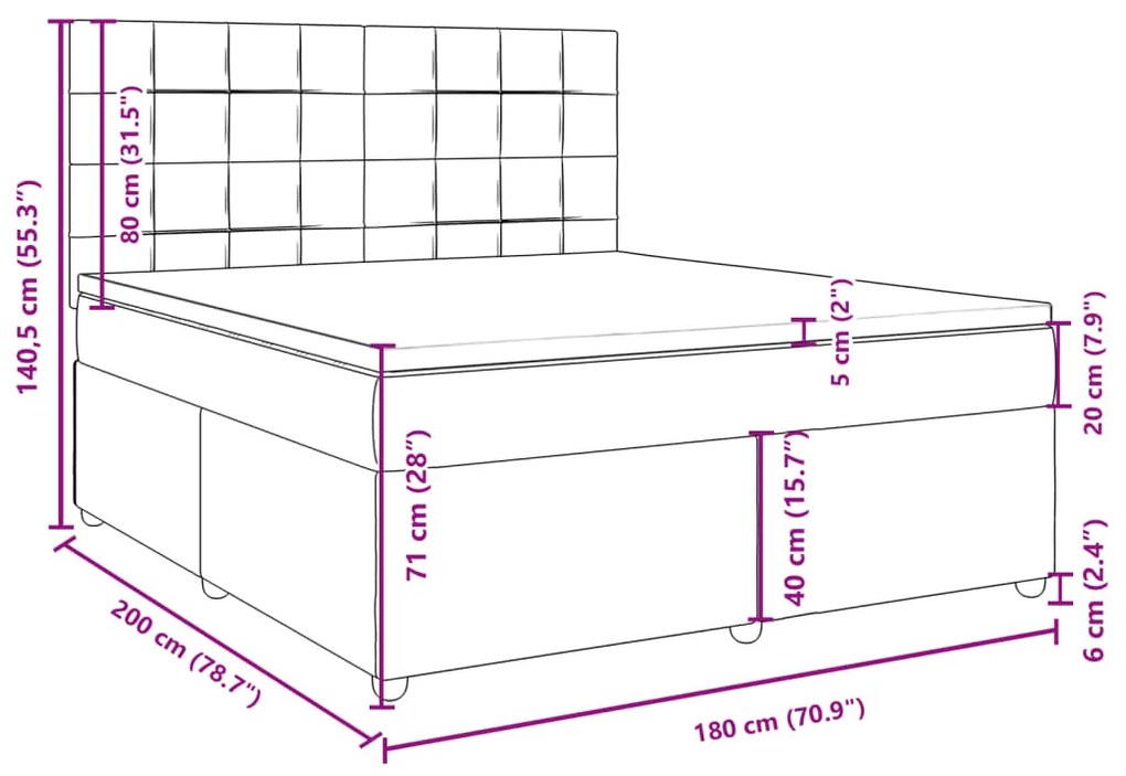 Κρεβάτι Boxspring με Στρώμα Ανοιχτό Γκρι 180x200 εκ. Υφασμάτινο - Γκρι