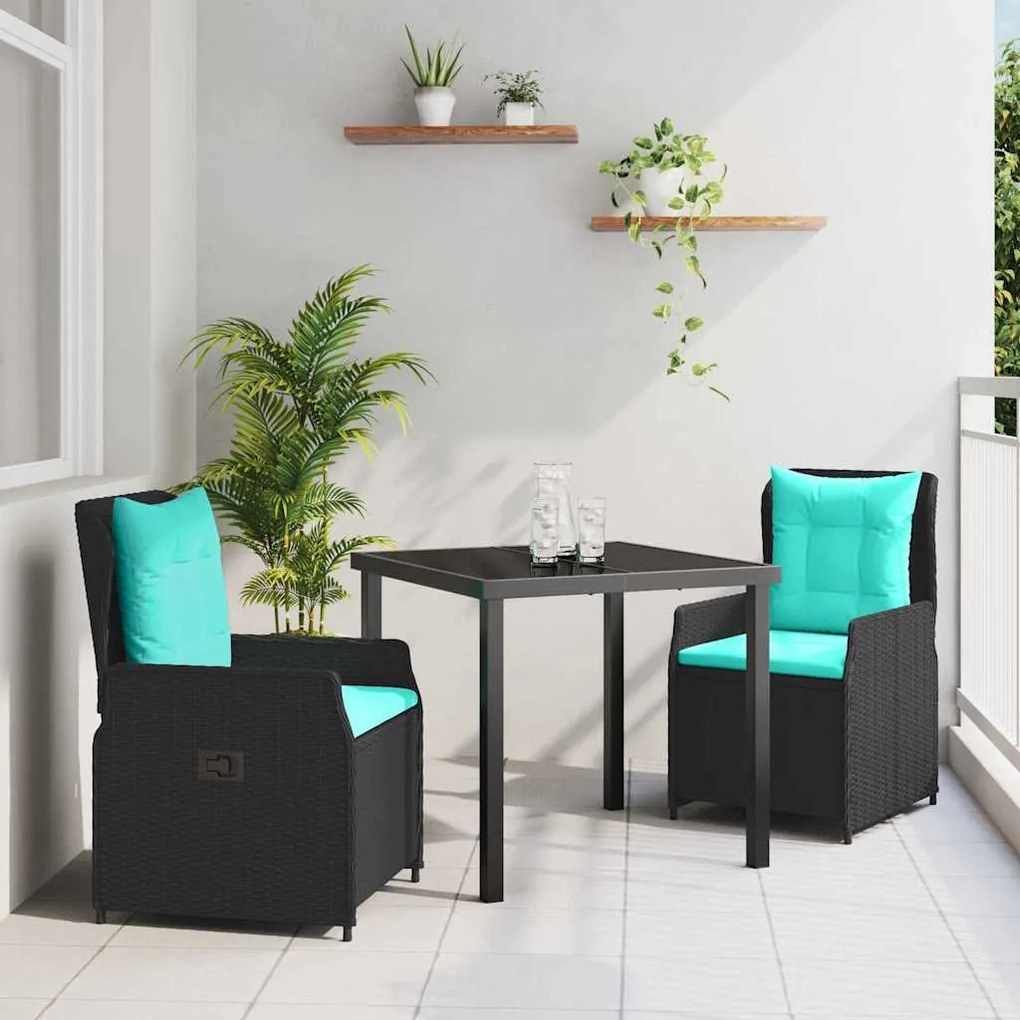 vidaXL Σέτ φαγητού για κήπο 3 pcs Μαύρο Πολυ ράταν
