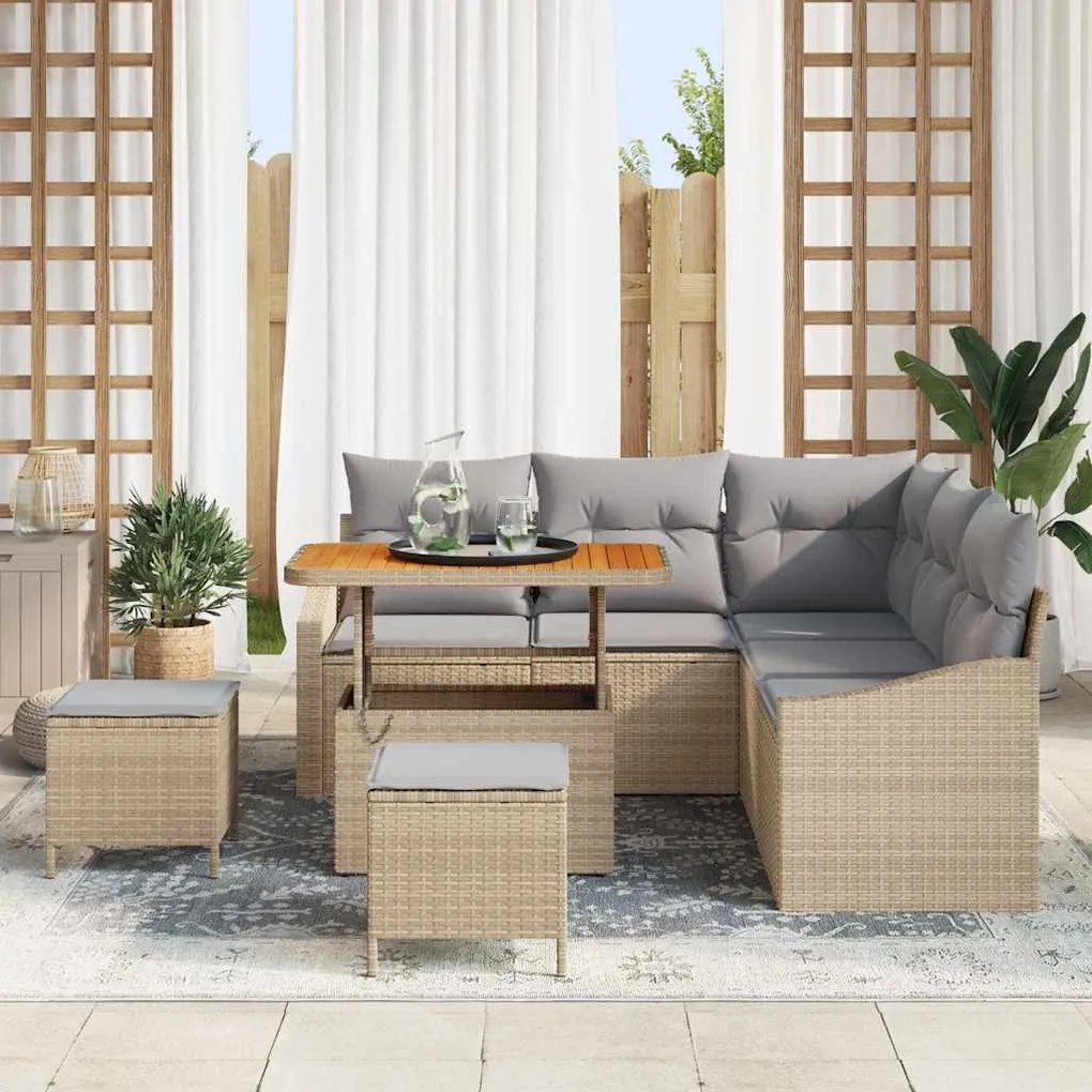 vidaXL Σετ Καναπέ Κήπου 8 pcs Μπεζ, Ανοιχτό Γκρι 90 x 55 x 71 cm