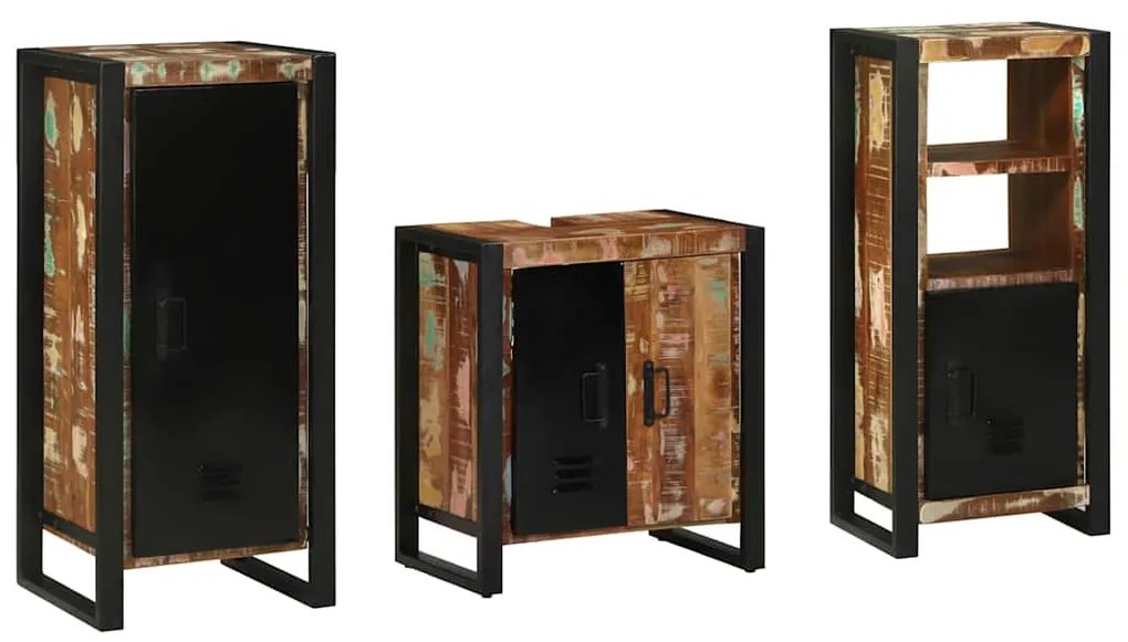 vidaXL Σετ Επίπλων Μπάνιου με ράφι 3 pcs Καφέ Στερεό Ανακτηθέν Ξύλο