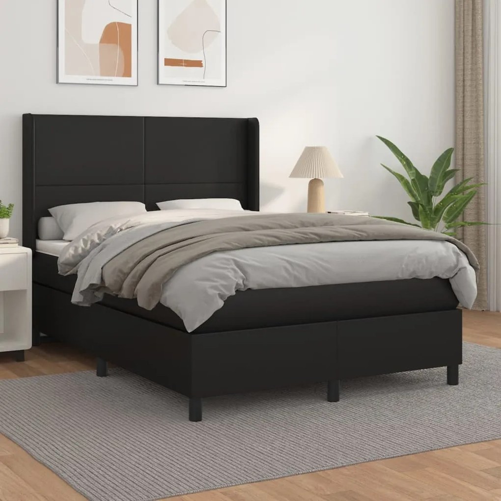 vidaXL Κρεβάτι Boxspring με Στρώμα Μαύρο 140x190εκ.από Συνθετικό Δέρμα