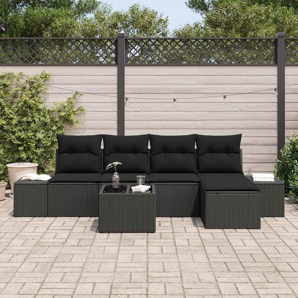 vidaXL Σετ Καναπέ Κήπου 6 pcs Μαύρο Πολυ rattan, βαμμένο ατσάλι