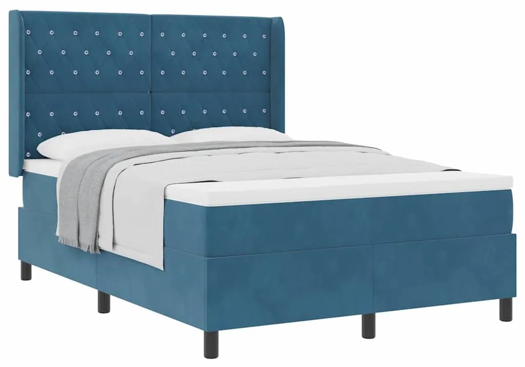 vidaXL Κρεβάτι με ελατήρια με κεφαλάρι Μπλε 160 x 200 cm Βελούδο