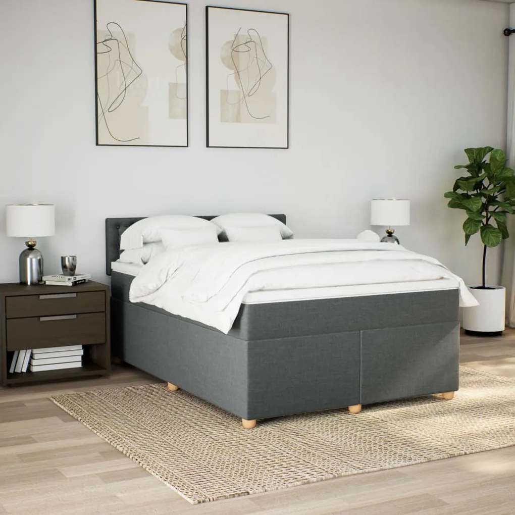 vidaXL Κρεβάτι Boxspring με Στρώμα Σκούρο Γκρι 160x200 εκ Υφασμάτινο