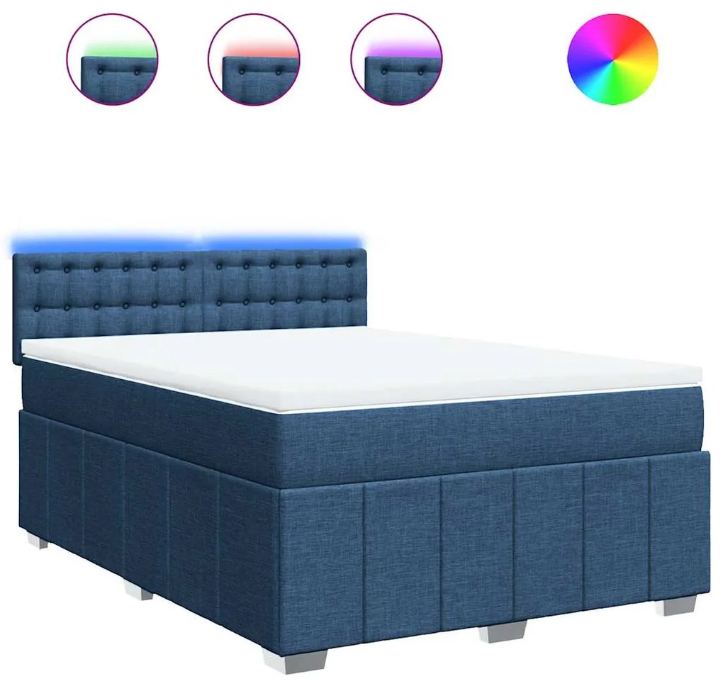 vidaXL Κρεβάτι Boxspring με Στρώμα Μπλε 140x190 εκ. Υφασμάτινο