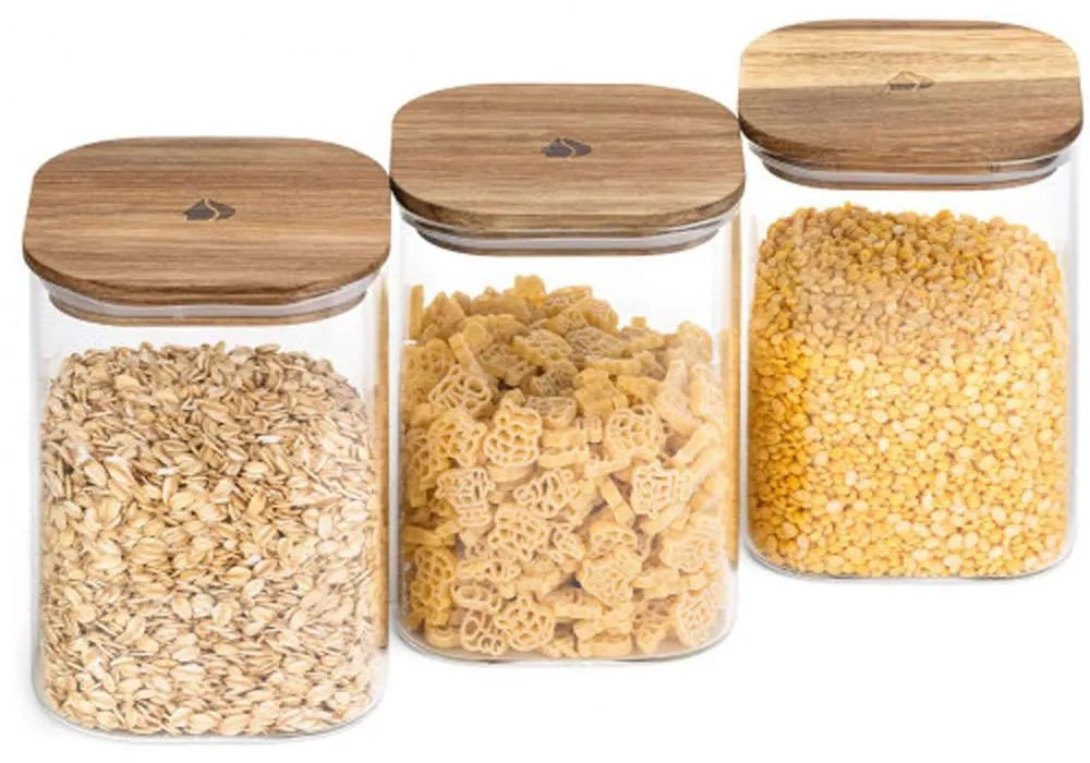Βάζα Αποθήκευσης (Σετ 3Τμχ) 54692.01.03 1lt Clear Navaris Wood, Glass
