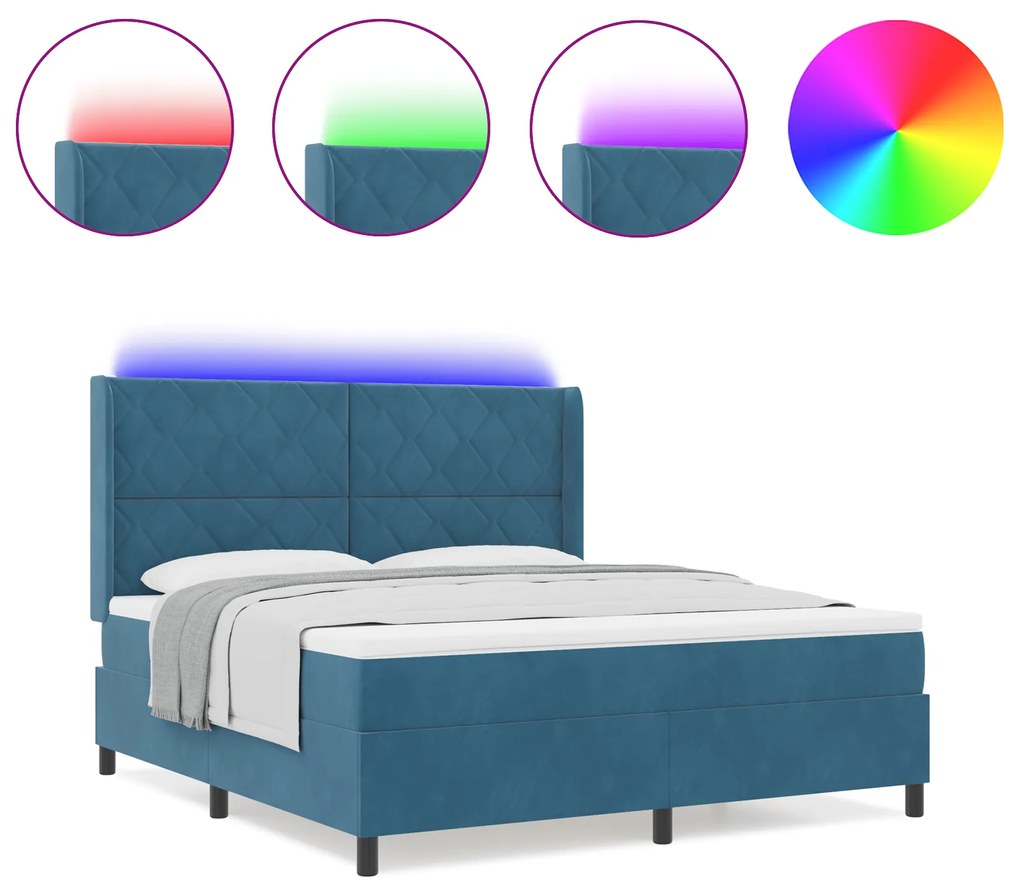 vidaXL Κρεβάτι με Στρώμα & LED Σκούρο Μπλε 180x200 εκ Βελούδο