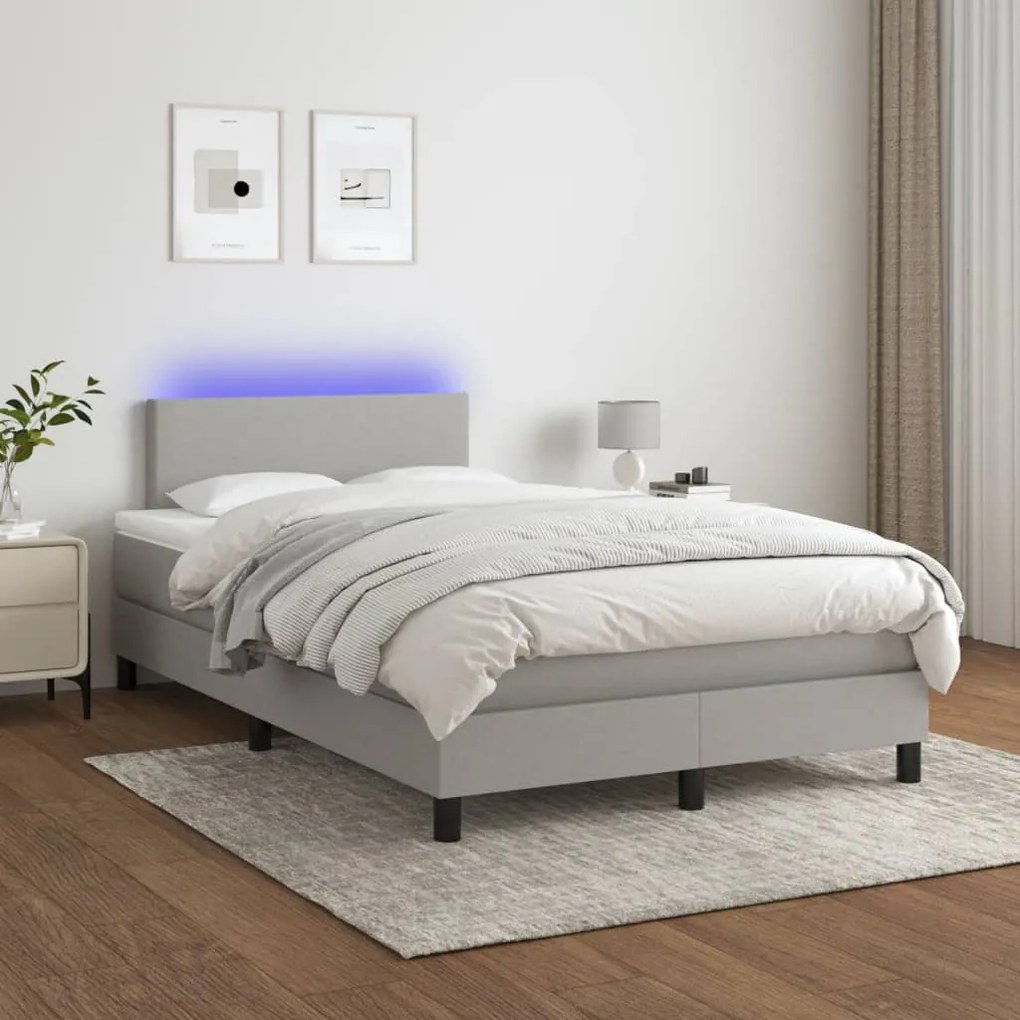 vidaXL Κρεβάτι Boxspring με Στρώμα & LED Αν.Γκρι 120x190εκ. Υφασμάτινο