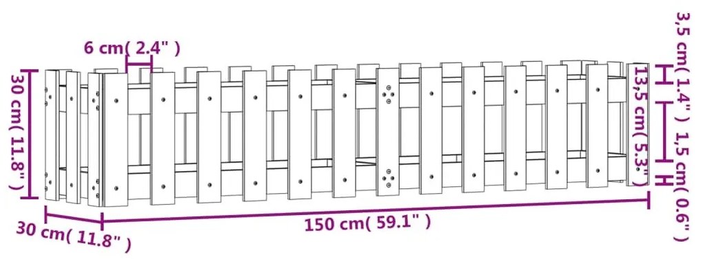 Ζαρντινιέρα Υπερυψωμένη Σχ Φράχτη Μαύρη 150x30x30εκ Μασίφ Πεύκο - Μαύρο