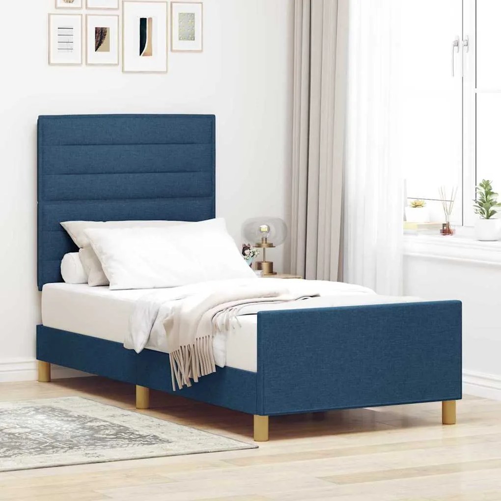 vidaXL Σκελετός Κρεβατιού με κεφαλάρι Μπλε 100 x 200 cm ύφασμα