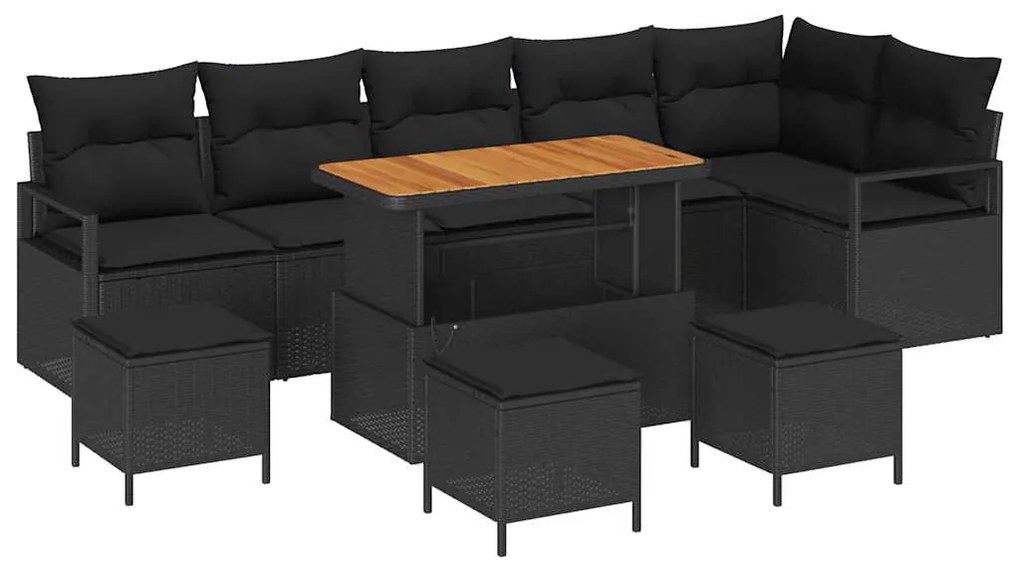 vidaXL Σετ Καναπέ Κήπου με μαξιλάρι 10 pcs Μαύρο Πολυ ράταν