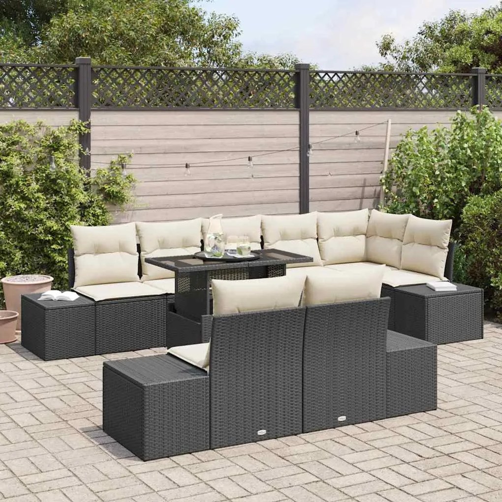 vidaXL Σετ Καναπέ Κήπου 9 pcs Μαύρο και κρεμ 100 x 55 x 73 εκ