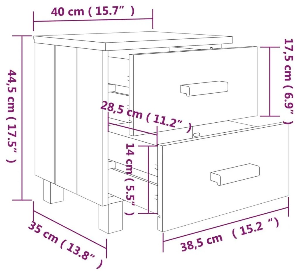 Κομοδίνο HAMAR Ανοιχτό Γκρι 40 x 35 x 44,5εκ. Μασίφ Ξύλο Πεύκου - Γκρι