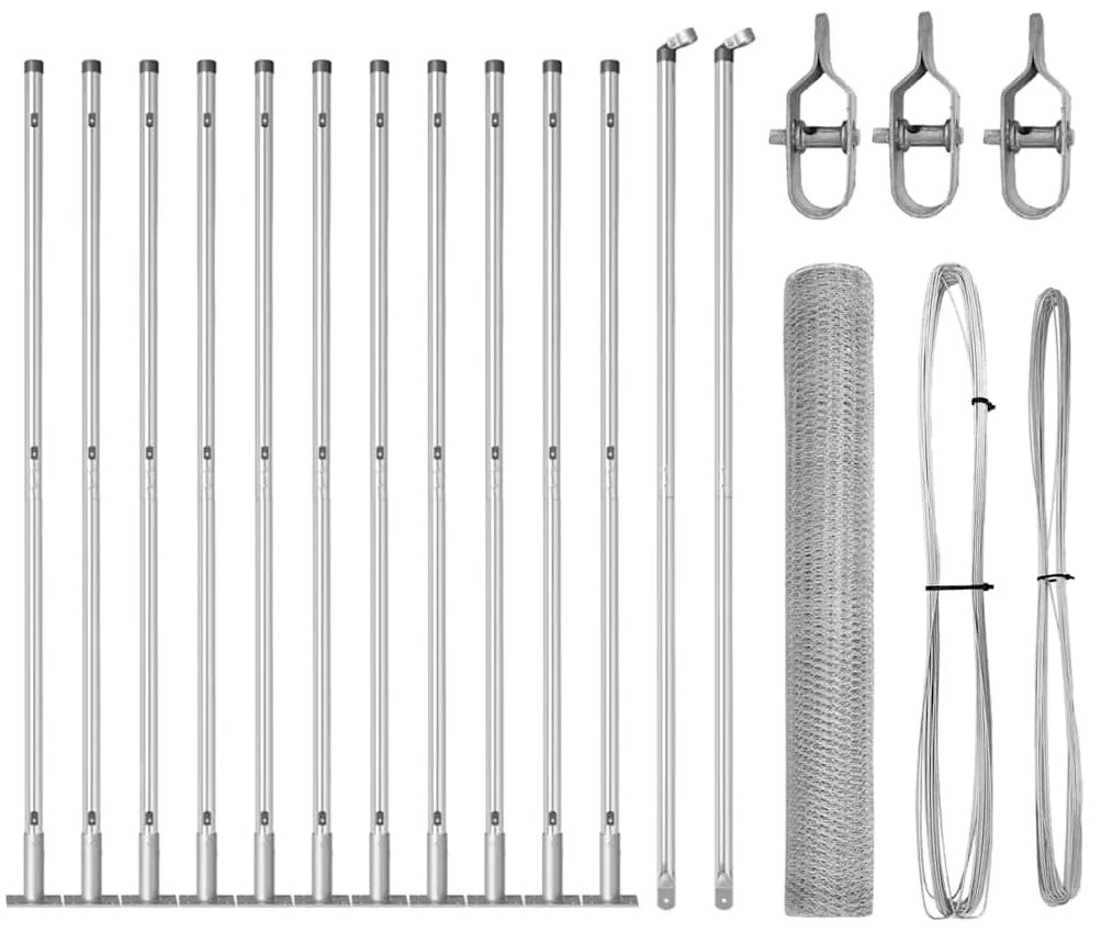 vidaXL Σετ Φράχτη Γαλβανισμένος χάλυβας 25 x 1 μ (13 mm πλέγμα)