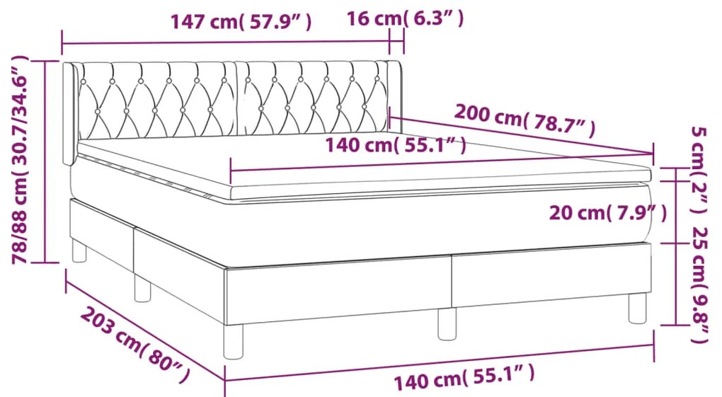 Κρεβάτι Boxspring με Στρώμα Σκούρο Καφέ 140x200 εκ Υφασμάτινο - Καφέ