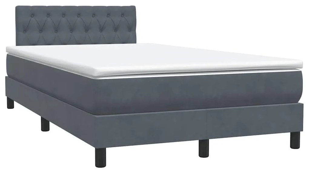 vidaXL Κρεβάτι Boxspring με Στρώμα Σκούρο Γκρι 120x210 εκ. Βελούδινο