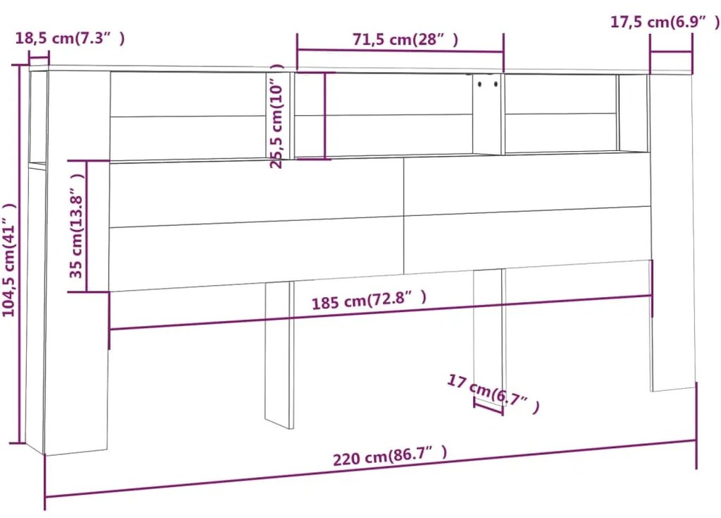 vidaXL Κεφαλάρι Με Αποθηκευτικό Χώρο Μαύρο 220x18,5x104,5 εκ.