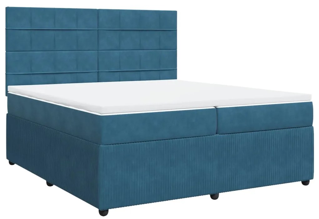 vidaXL Κρεβάτι Boxspring με Στρώμα Σκούρο Μπλε 200x200 εκ. Βελούδινο