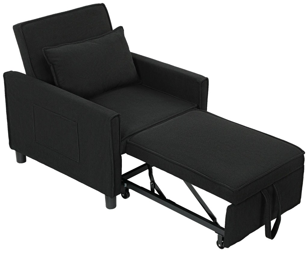 Πολυθρόνα-κρεβάτι HOMCOM, ρυθμιζόμενη, 3 θέσεις, κάλυμμα κοτλέ, έως 120 kg, μαύρο