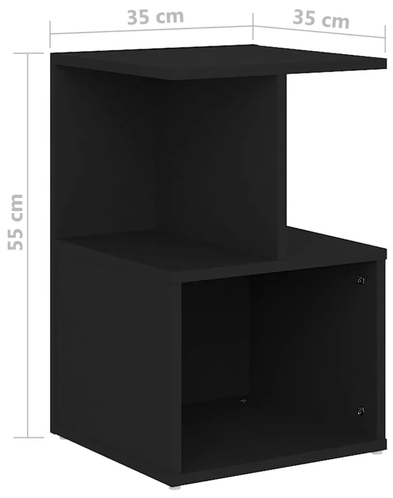 Κομοδίνα 2 τεμ. Μαύρα 35 x 35 x 55 εκ. από Επεξ. Ξύλο 806349