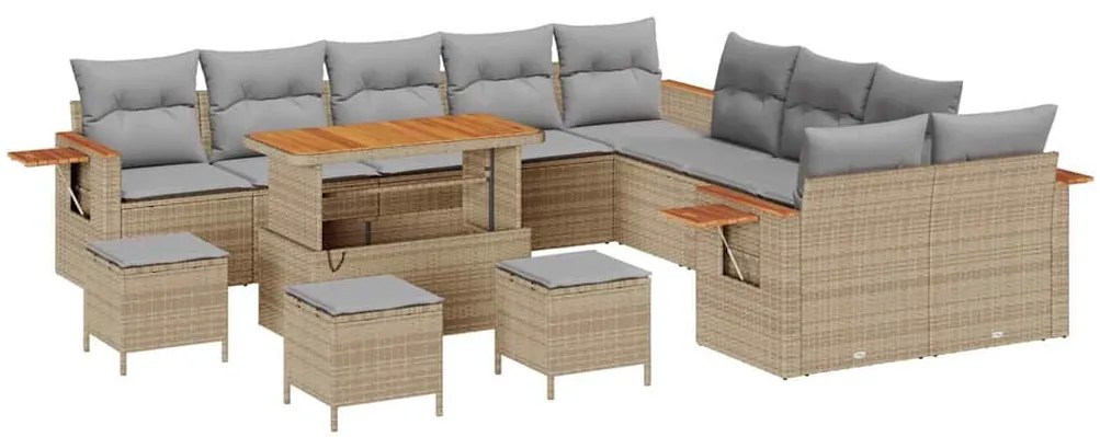vidaXL Σετ Καναπέ Κήπου με μαξιλάρι 14 pcs Μπεζ Πολυ ράταν