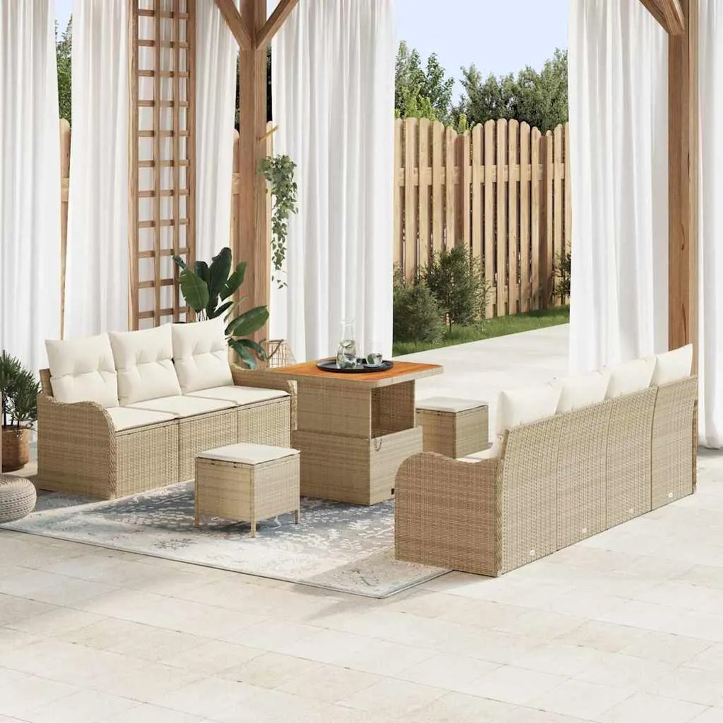 vidaXL Σετ Καναπέ Κήπου με μαξιλάρι 10 pcs Μπεζ, Κρέμα 80 x 80 x 71 cm