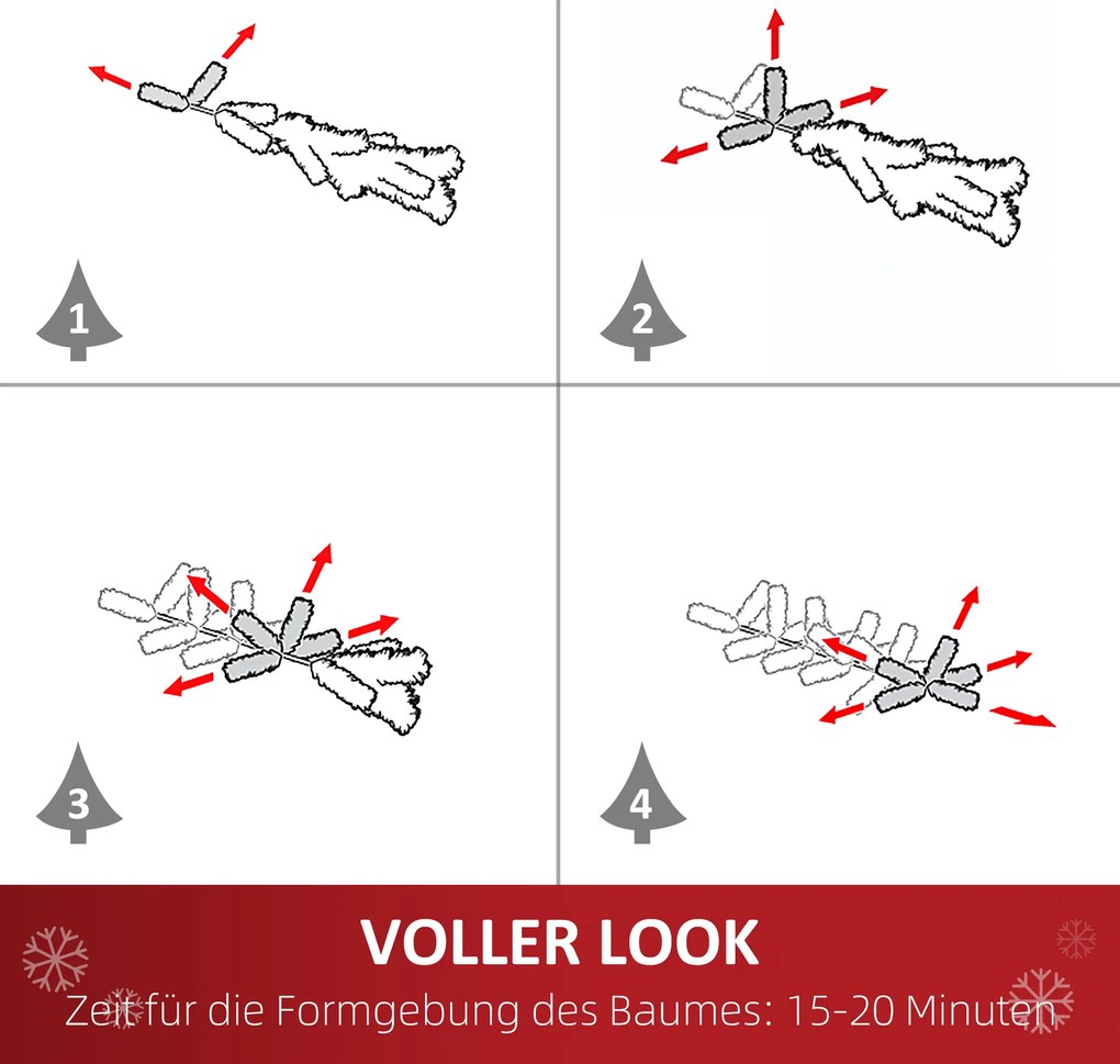 HOMCOM Τεχνητό Χριστουγεννιάτικο Δέντρο, 630 Κλαδιά, 37 Κουκουνάρια, Χιονισμένες Άκρες, Πυράντοχο, 180 cm