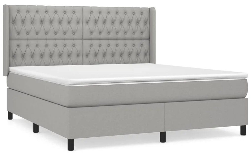 Κρεβάτι Boxspring με Στρώμα Ανοιχτό Γκρι 180x200 εκ. Υφασμάτινο - Γκρι