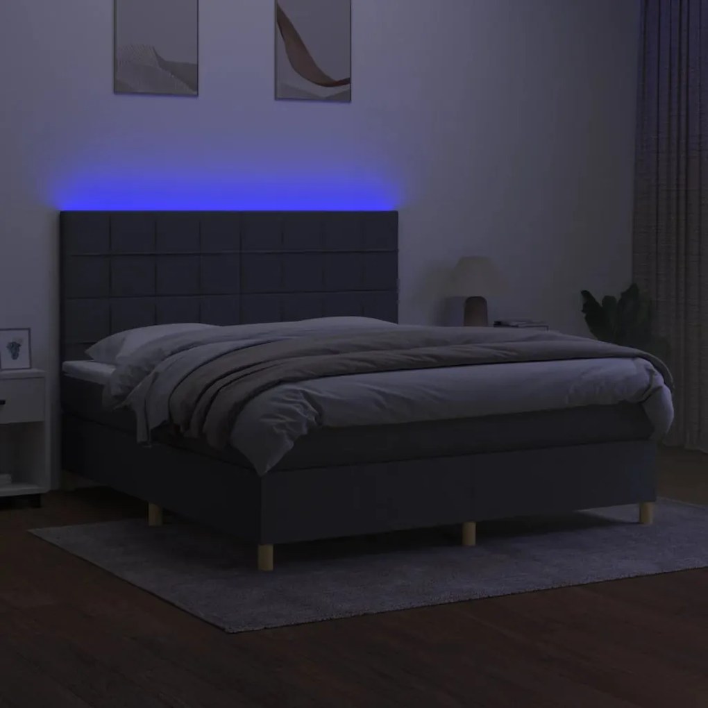 vidaXL Κρεβάτι Boxspring με Στρώμα &amp; LED Σκ.Γκρι 160x200 εκ Υφασμάτινο