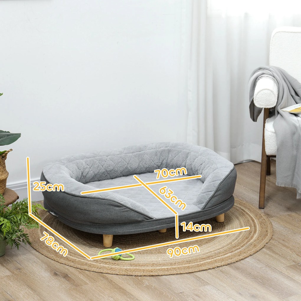 PawHut Κρεβάτι σκύλου για σκύλους έως 25 kg, αφαιρούμενο κάλυμμα, αντιολισθητικά πόδια, 90 x 78 x 25 cm, γκρι